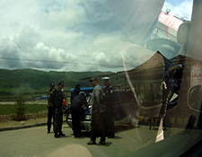 June 14th, 2008. Soldiers block the road to Ngaba Kirti Monastery